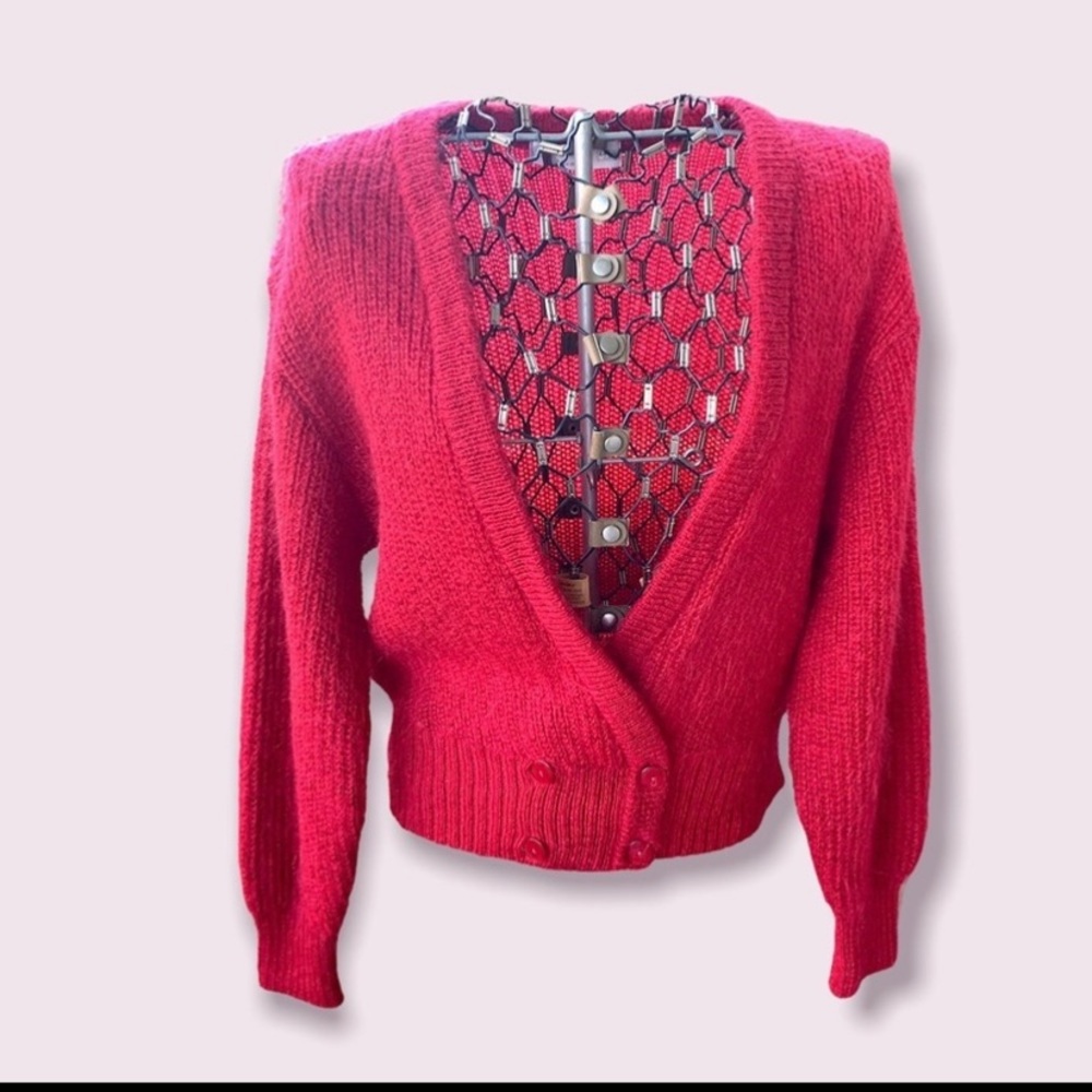 Red Knit Cardigan Sweater Button Up Vintage Women’s